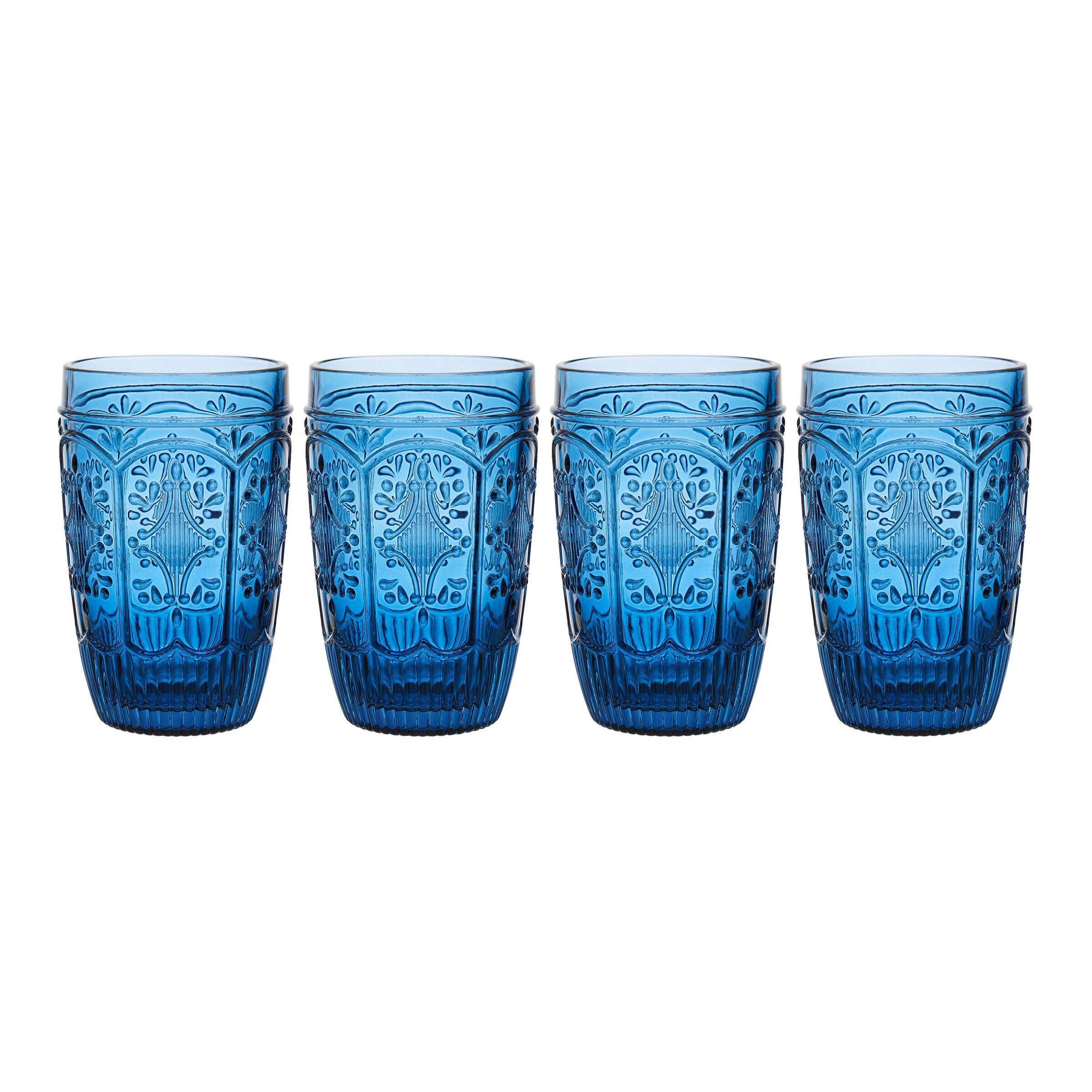 Fitz and Floyd Trestle Highball Tumbler Cups, Set of 4, Blue