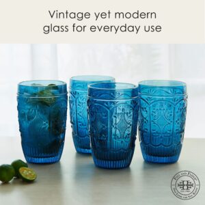 Fitz and Floyd Trestle Highball Tumbler Cups, Set of 4, Blue