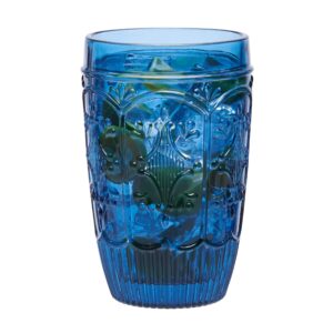 Fitz and Floyd Trestle Highball Tumbler Cups, Set of 4, Blue
