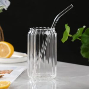renococo can shape glass cups with glass straw,18 oz can shaped beer glass,ribbed drinking glasses,ripple iced coffee glasses,whiskey cocktail glasses,juice water cup,glass tumbler,beverages cup