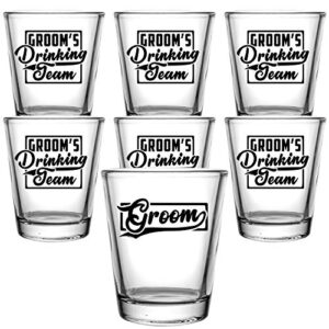 veracco groom and groom's drinking team bachelor party wedding favors gift for groom groomsmans proposal shot glasses (clear, 7)