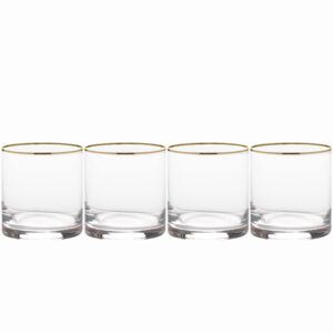 mikasa julie gold set of 4 double old fashioned rocks glass, 15-ounce, clear
