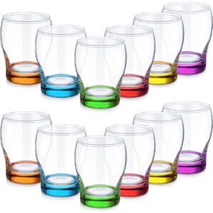 set of 12 colorful drinking glasses 11 oz colored glass cups with heavy weighted base multi colored cocktail glasses stemless wine glass tumbler for beer water whiskey iced coffee juice smoothie
