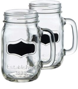 circleware yorkshire glass mason jar mugs with chalkboard and handle, set of 4, heavy base fun entertainment glassware drinking beverage cups for water, beer, juice & bar decor, 17.5 oz, clear