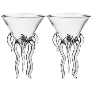 doitool octopus cocktail glass, 2pcs martini glass creative cocktail drinkware bar goblet tools for home party banquet wedding ( transparent )