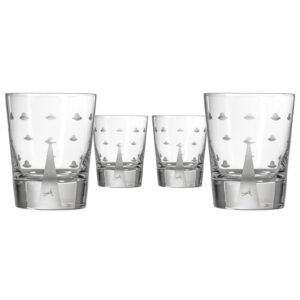 rolf glass ufo mothership double old fashioned glass 13 ounce | engraved whiskey glass | lead-free glass | etched whiskey tumbler glasses | proudly made in the usa (set of 4)