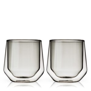 Viski Aurora Double-Walled Tumblers, Colored Modern Lowball Cocktail Glasses, Dishwasher Safe, 9 Oz, Smoke Grey, Set of 2