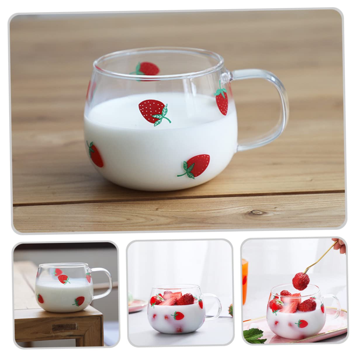 STOBAZA 5pcs Strawberry Drinking Glass Clear Glass Mugs Coffee Glass Mug Clear Glass Coffee Mugs Tea Cup Glass Coffee Cups Coffee Glasses Printing Glass Transparent Water Cup