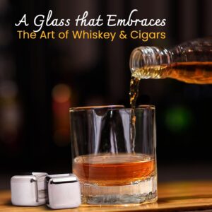 The Cocktail Box Co Cigar Whiskey Glass with Cigar Holder, Whiskey Cigar Glass Holder Set with 2 Whiskey Stones, Old Fashioned Cigar Cup Holder, Premium Bourbon Glass Cigar Holder, Gifts for Men