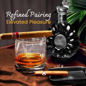 The Cocktail Box Co Cigar Whiskey Glass with Cigar Holder, Whiskey Cigar Glass Holder Set with 2 Whiskey Stones, Old Fashioned Cigar Cup Holder, Premium Bourbon Glass Cigar Holder, Gifts for Men