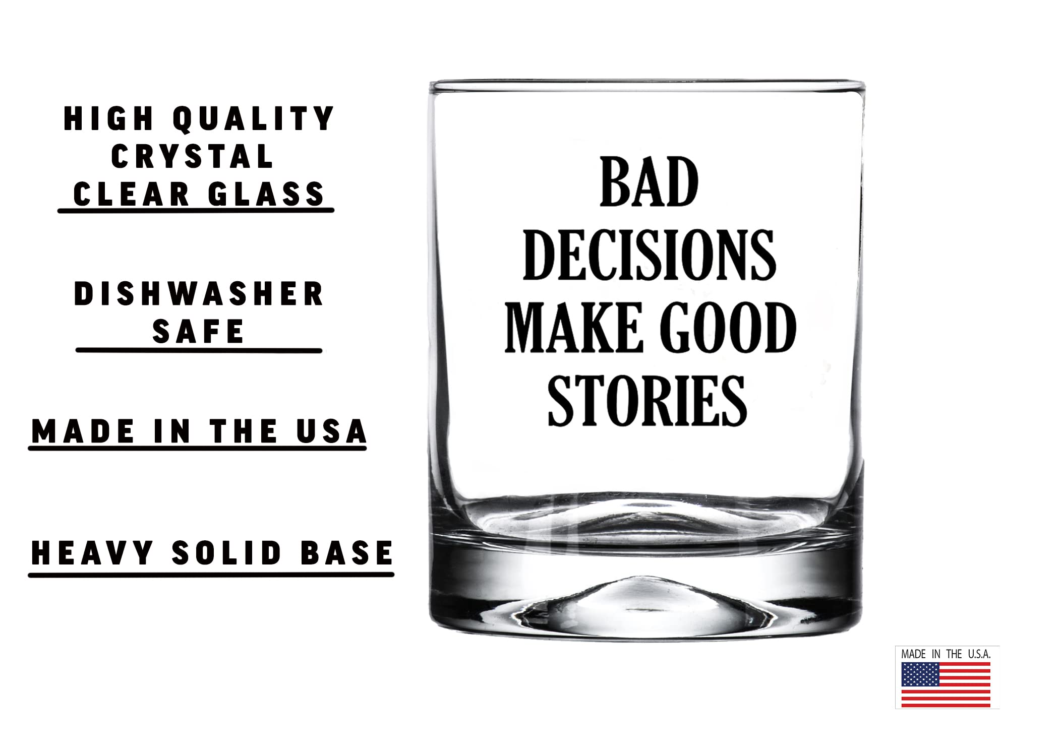 Rogue River Tactical Funny Bad Decisions Make Good Stories Old Fashioned Whiskey Glass Drinking Cup Gift For Him Men Dad Grandpa