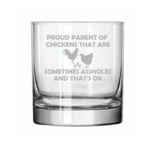 mip brand 11 oz rocks whiskey old fashioned glass proud parent chickens funny