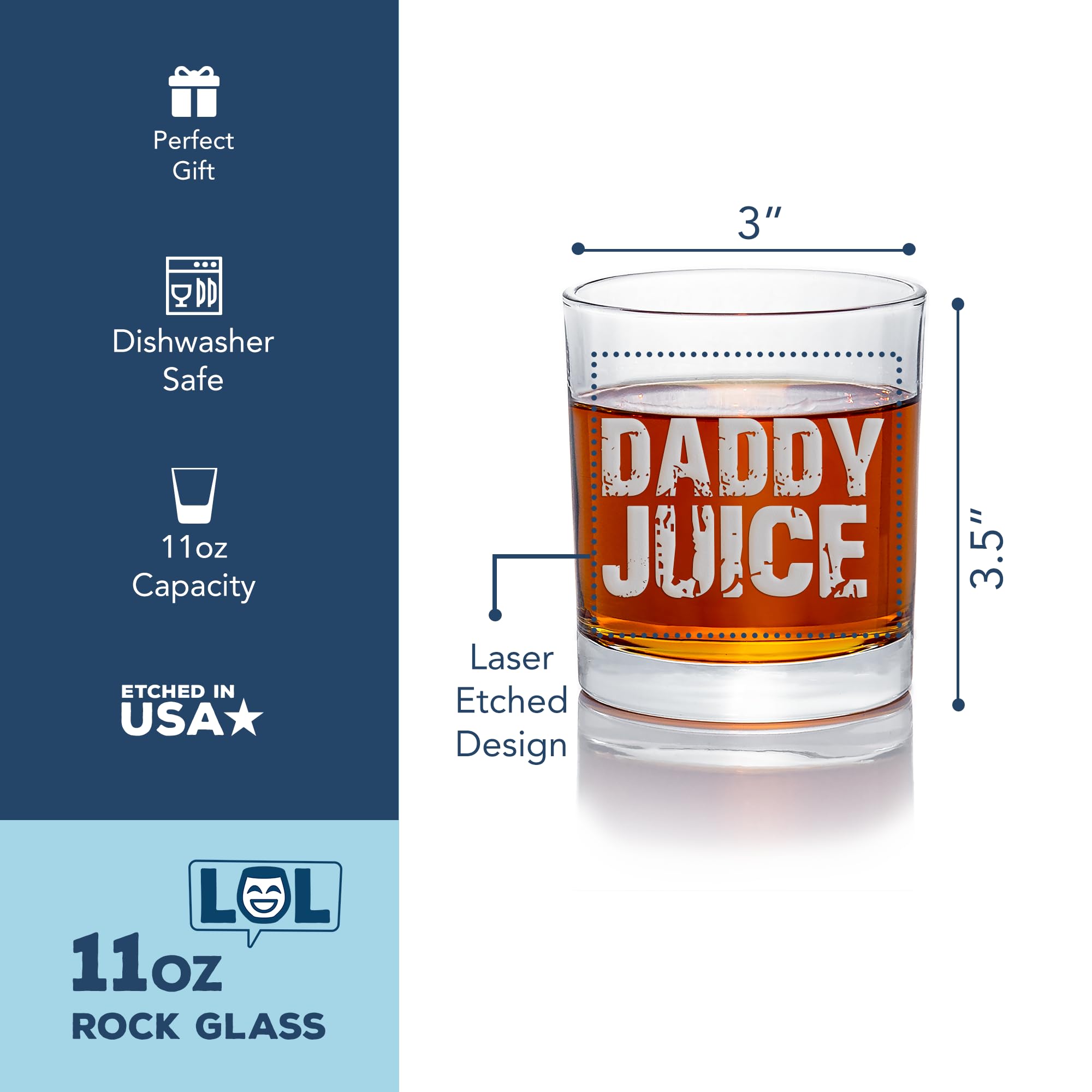 Daddy Juice Dad Life Round Rocks Glass - Dad Gift, Fathers Day Gift, Dad Juice, Whiskey Glass, Rocks Glass