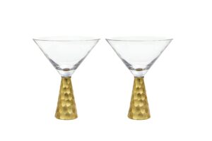 american atelier daphne martini glasses | set of 2 | hammered metal design | 9-ounce capacity | elegant cocktail barware for martini or cosmopolitan (gold)