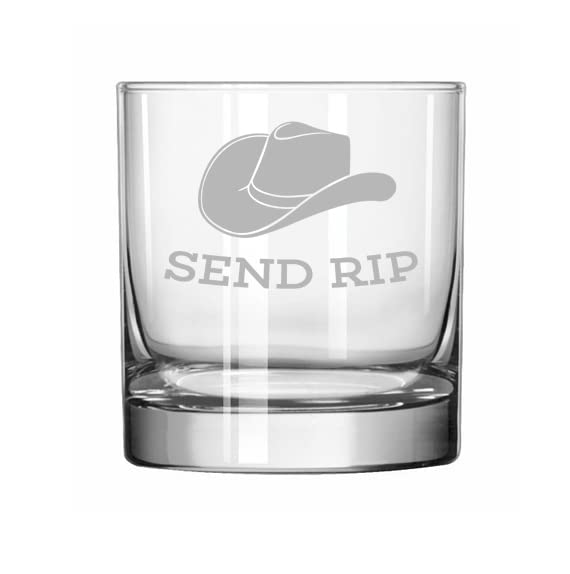 MIP Rocks Whiskey Old Fashioned Glass Send Rip Cowboy Hat