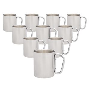 discount promos stainless steel mugs with carabiner handle 10 oz. set of 10, bulk pack - perfect for coffee, soda, other hot & cold beverages - silver