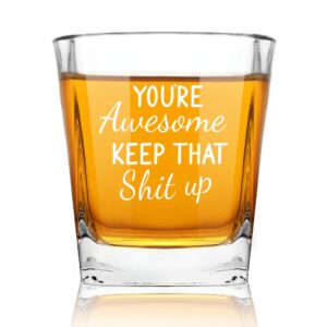 you're awesome keep that up funny whiskey glasses for men, unique birthday christmas inspirational gifts for friends, roomates, coworkers, men, women, dad, mom, him, her, old fashioned glass 10 oz