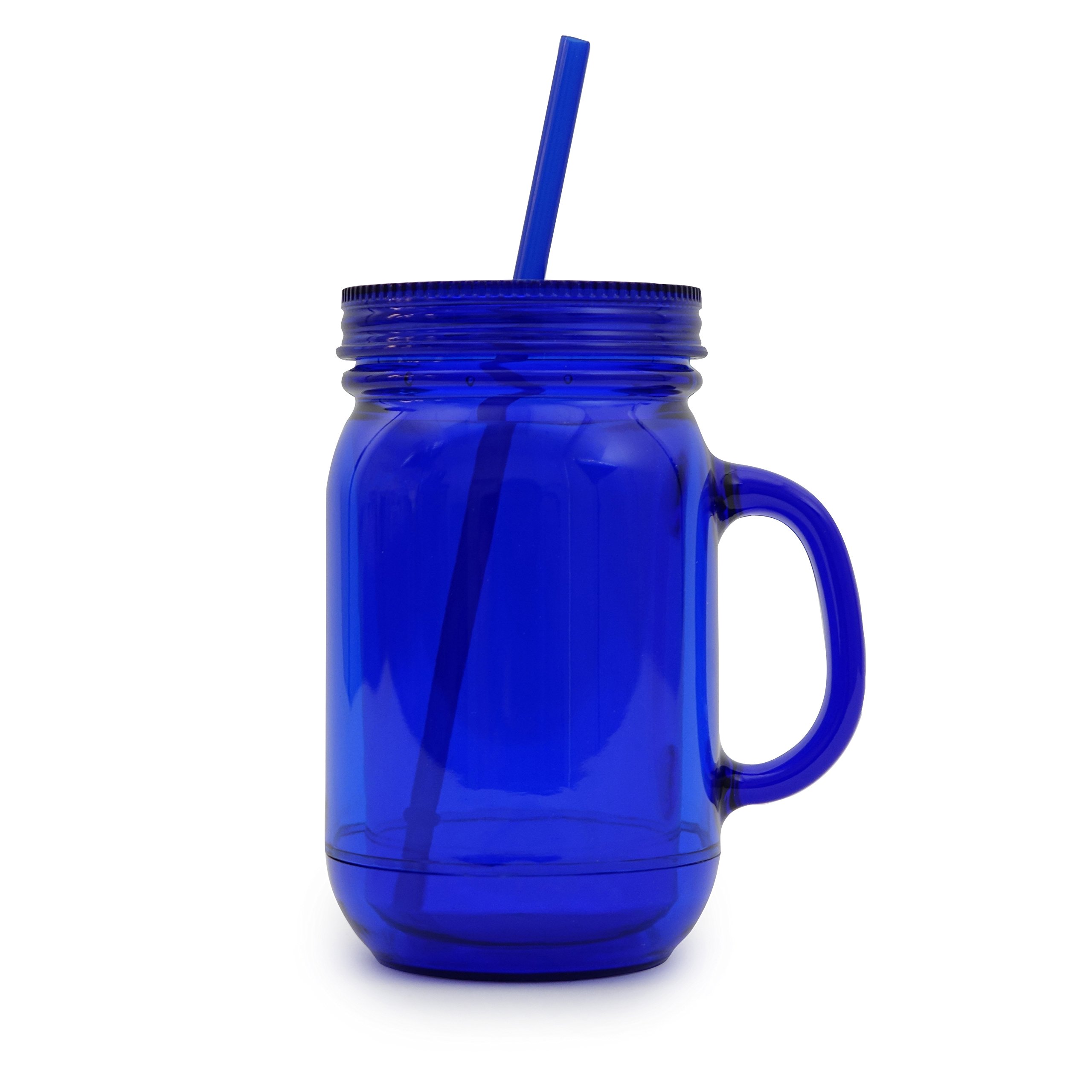 NuFazes Blue Mason Jar 20 Oz Doubled wall Acrylic Cup with Straw