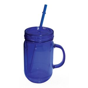 NuFazes Blue Mason Jar 20 Oz Doubled wall Acrylic Cup with Straw
