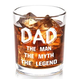 dazlute father’s day gifts for dad, dad the man the myth whiskey glass, birthday christmas gifts for dad papa daddy him, father gifts, dad gifts from daughter son, 10oz old fashioned glass