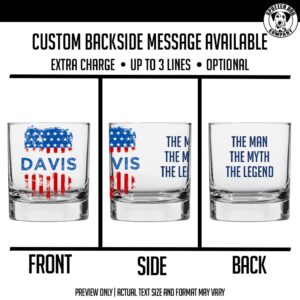 Personalized Printed 11oz Whiskey Glass - Custom Bourbon Christmas Gifts for Men, Dad Scotch Drinking Birthday Glasses, Groomsmen, Liquor Cocktail Rocks Old Fashioned, Patriotic US Flag