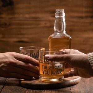 To Dad From The Reasons You Drink Funny Whiskey Glass Gifts for Dad, Unique Fathers Day Birthday Retirement Christmas Gifts idea for Dad, Mom, Men From Daughter, Son, Kids, Old Fashioned Glasses 11 oz