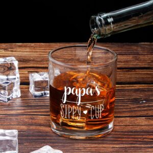 Modwnfy Christmas Papa’s Sippy Cup Whiskey Glass, Xmas Father’s Old Fashioned Glass, 10 Oz Scotch Glass for Dad Father Papa New Dad Him Husband on Christmas Fathers Day Baby Shower Wedding Party