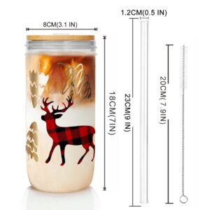 ANOTION Christmas Cups, 24oz Colored Christmas Mugs Useful White Elephant Gifts for Adults Holiday Mason Jars Glass Cups with Lid and Straw Tumbler Drinking Glasses Coffee Cups Gifts for Women Men