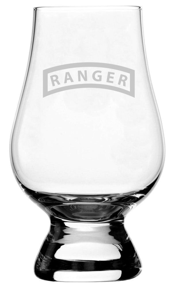 United States Army 75th Ranger Tab Etched Crystal Whisky Glass Compatible with The Glencairn Glass Accessories