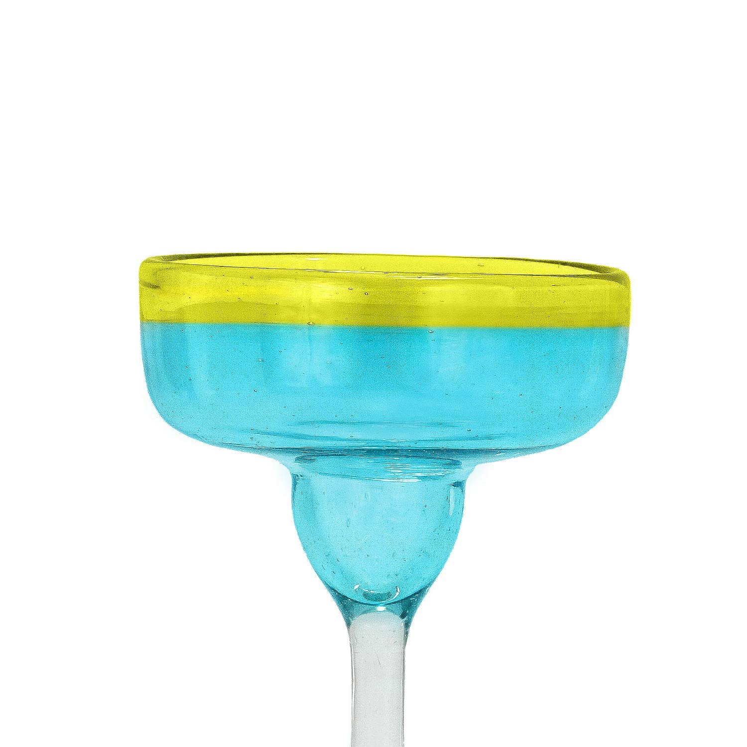 Amici Home Acapulco Collection, Authentic Mexican Handmade Margarita Glasses, Bar Glassware for Cocktails & Other Beverages, Blue Glass, Yellow Rimmed, made in Mexico 15-Ounces, Set of 4