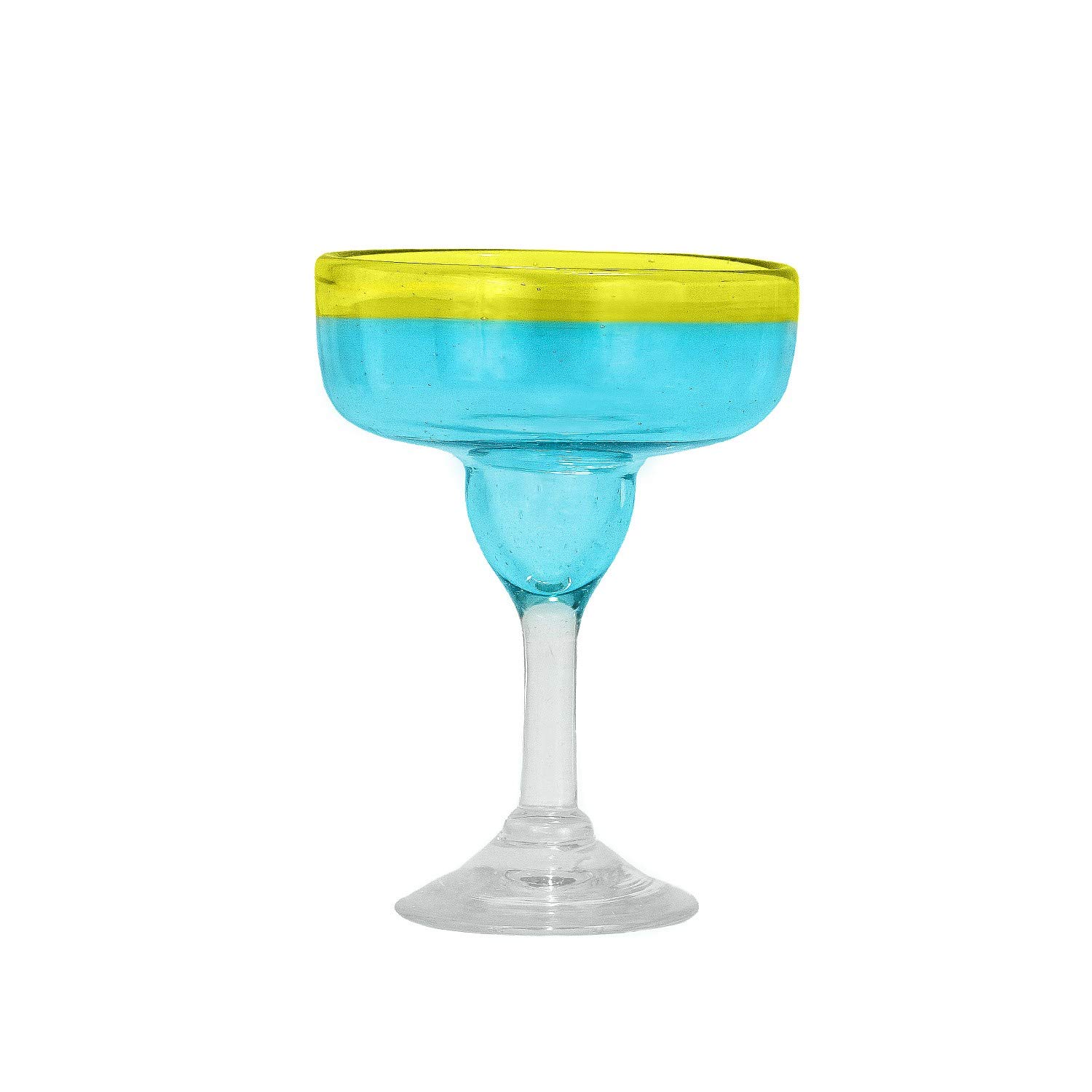 Amici Home Acapulco Collection, Authentic Mexican Handmade Margarita Glasses, Bar Glassware for Cocktails & Other Beverages, Blue Glass, Yellow Rimmed, made in Mexico 15-Ounces, Set of 4