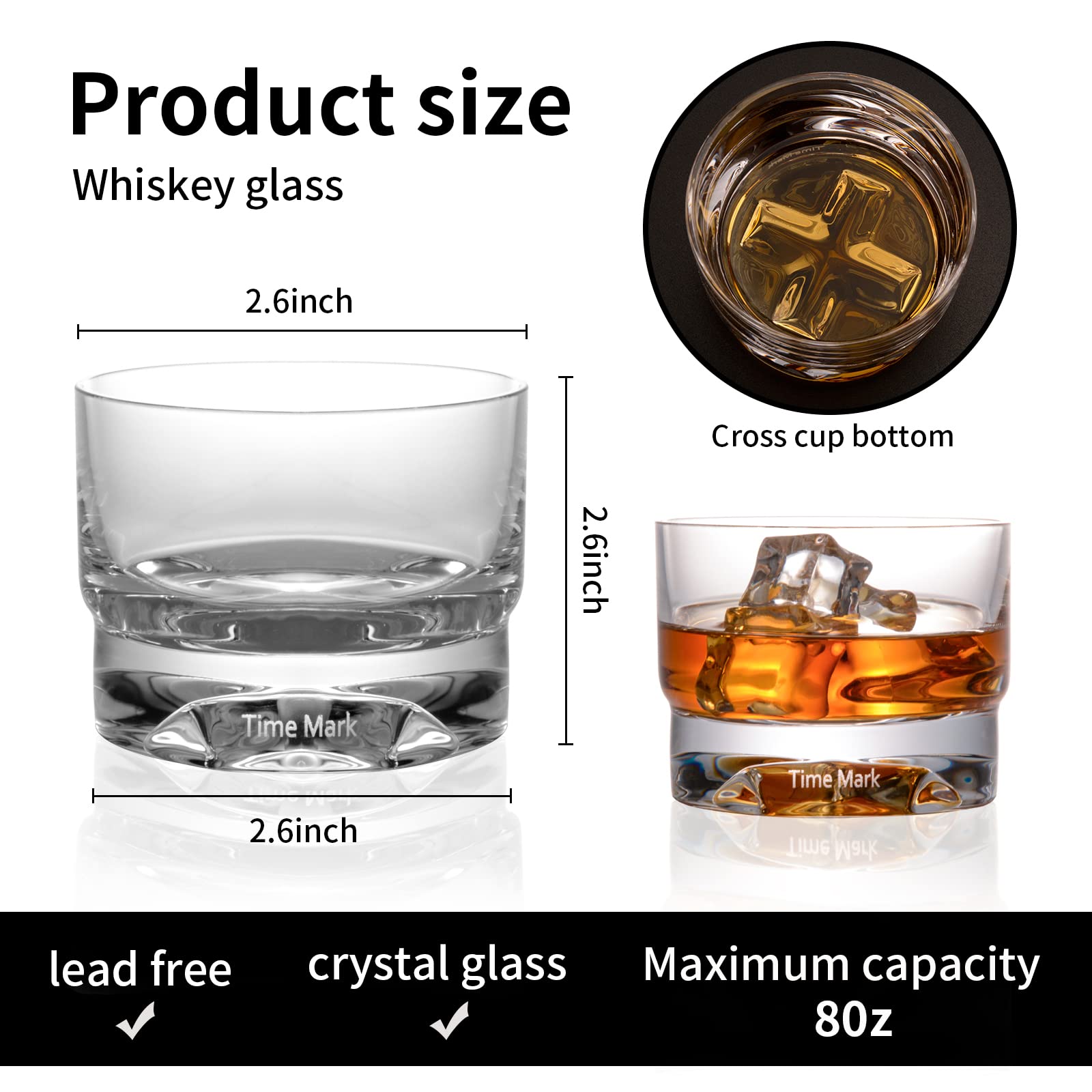 Whiskey Glasses-Drinking Glasses with Unique Cross-Shaped Bottom,Old Fashioned Rocks Glass Tumbler for Scotch, Cocktail,Home Bar Whiskey Gifts for Men,Whiskey Glass Set of 2