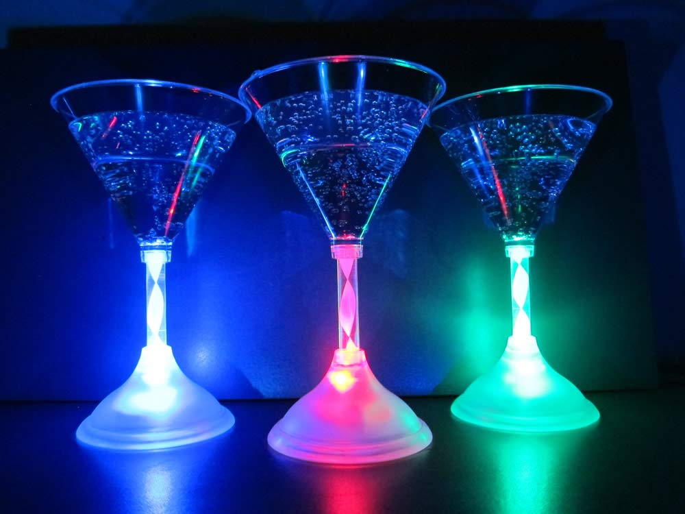 GP GLOWPRODUCTS.COM Light Up Martini Glasses (Set of 6) - 7 oz LED Glowing Martini Glasses with 8 Color Modes