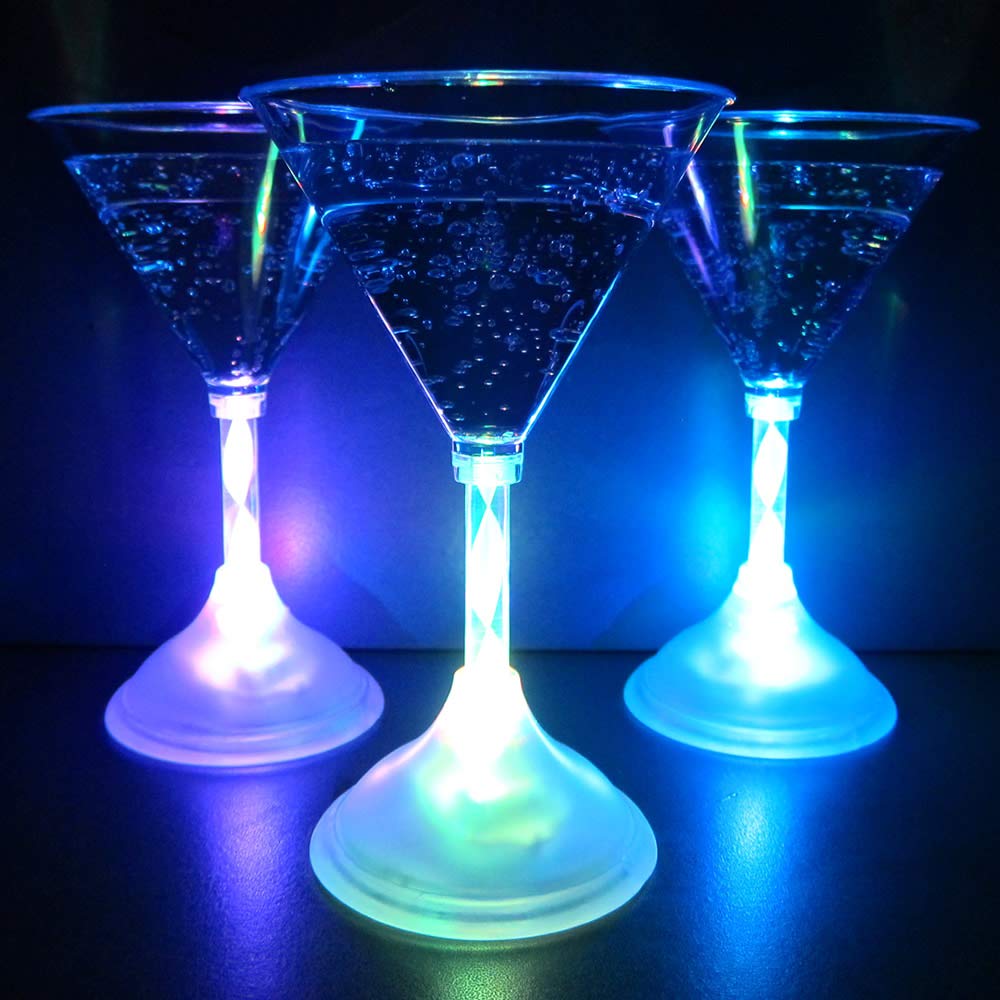 GP GLOWPRODUCTS.COM Light Up Martini Glasses (Set of 6) - 7 oz LED Glowing Martini Glasses with 8 Color Modes