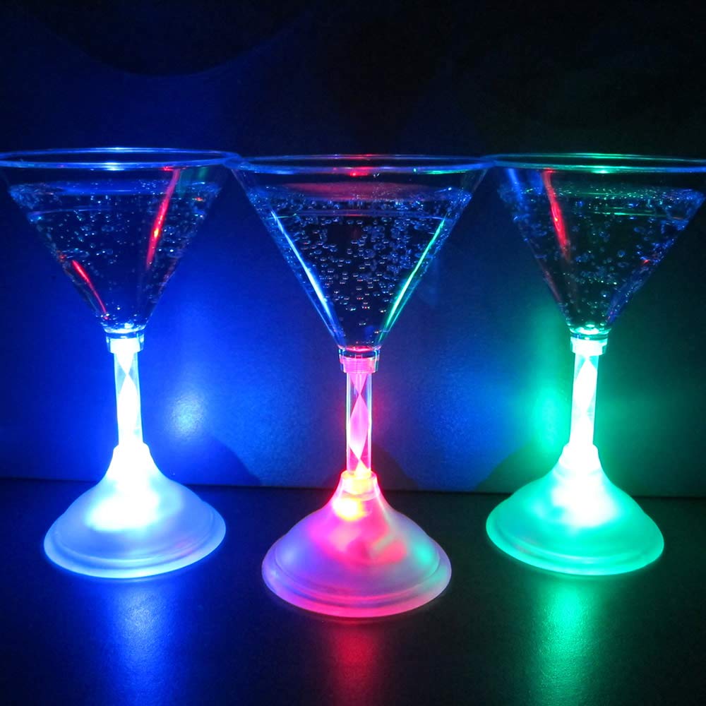 GP GLOWPRODUCTS.COM Light Up Martini Glasses (Set of 6) - 7 oz LED Glowing Martini Glasses with 8 Color Modes