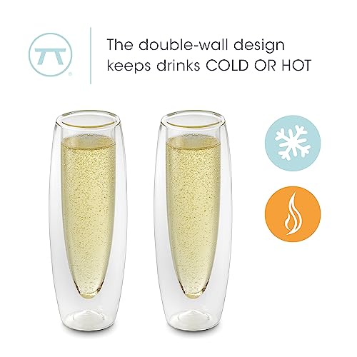 Outset Stemless Champagne Flutes Double Wall Glassware, Borosilicate Glass 2 Count (Pack of 1)