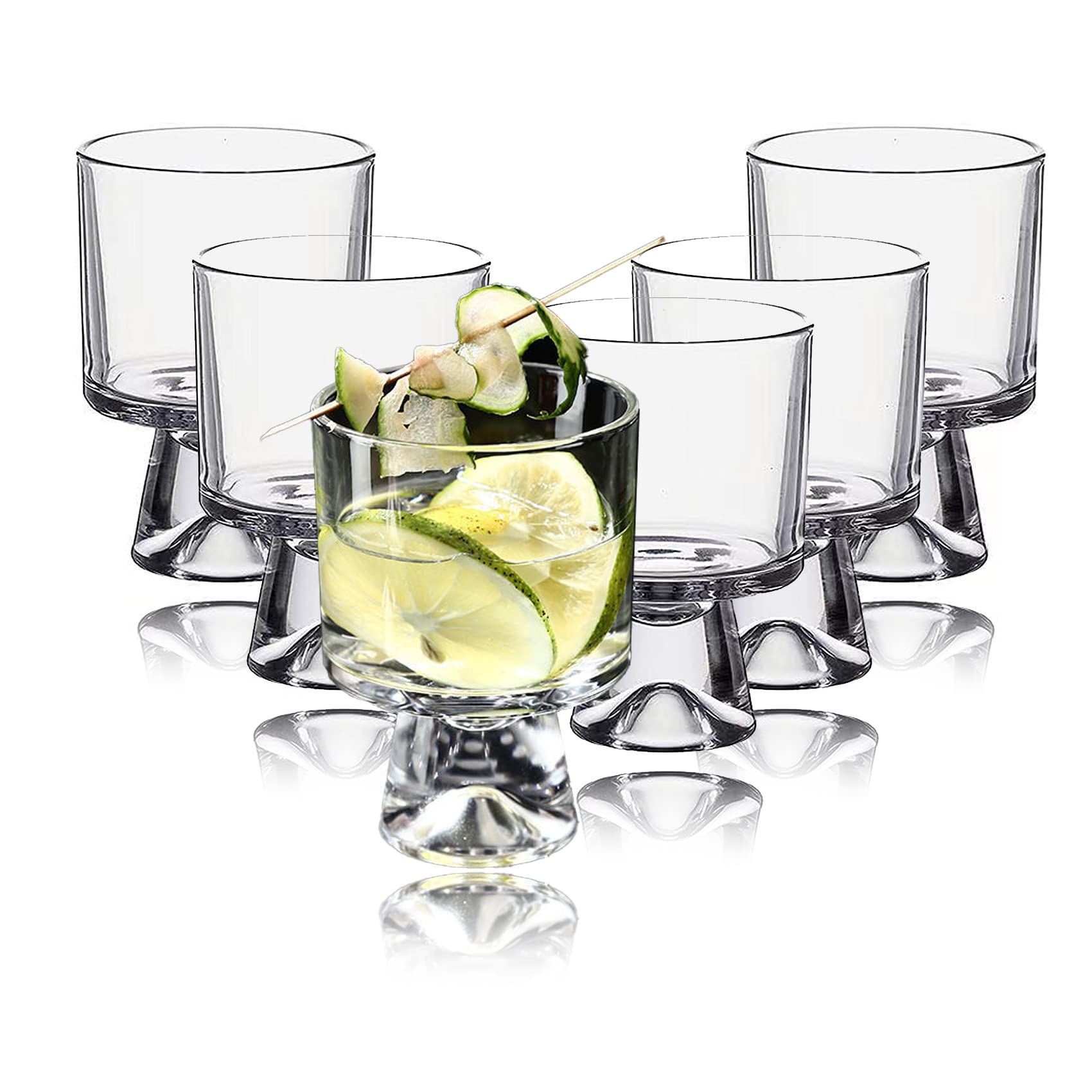 Martini Glasses 8 OZ (Set of 6) With Stylish Colorful Bases | Elegant Stemless Bar Glasses | reat for Martini, Cocktail, Whiskey, Margarita, & More | Cocktail Glasses (transparent)