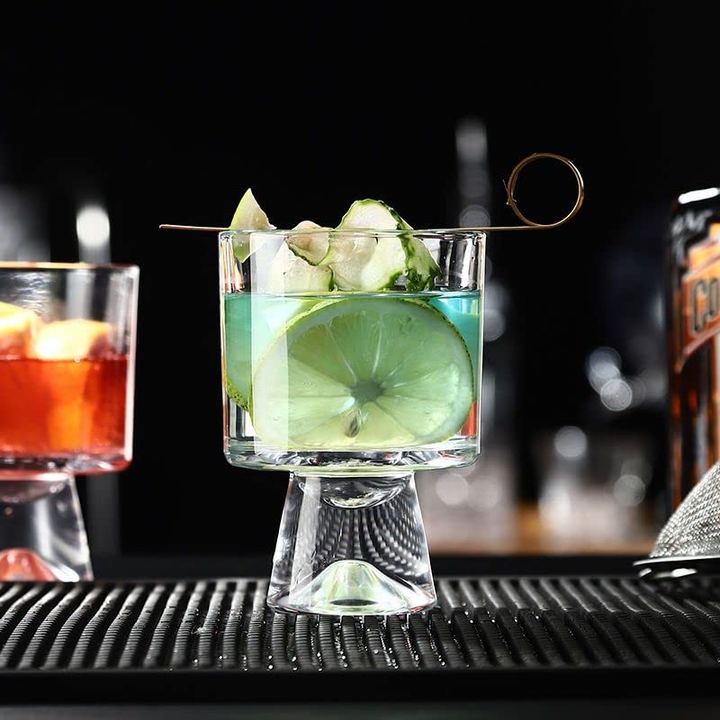 Martini Glasses 8 OZ (Set of 6) With Stylish Colorful Bases | Elegant Stemless Bar Glasses | reat for Martini, Cocktail, Whiskey, Margarita, & More | Cocktail Glasses (transparent)