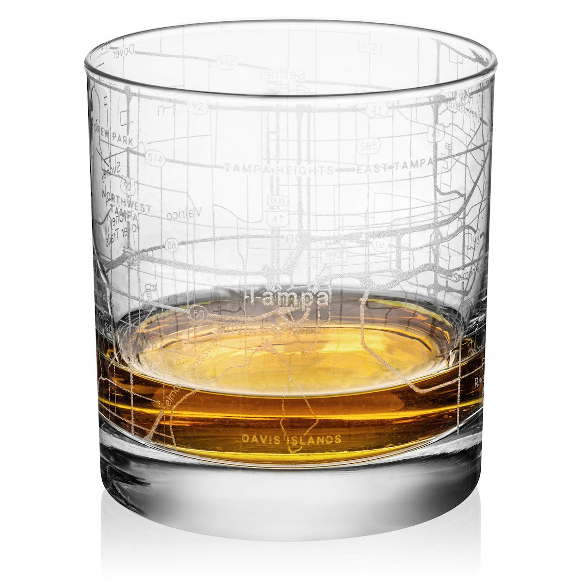 Rocks Whiskey Old Fashioned 11oz Glass Urban City Map Tampa Florida