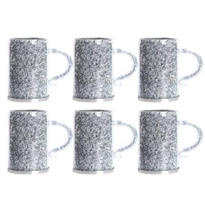 kawlity diamond crystal coffee mug set of 6 with handle, glass mugs, cappuccino cup juice cup, 6 oz crushed mug cups, double layer heat insulation vacuum glass mug cups for coffee/milk/tea/juice/beer