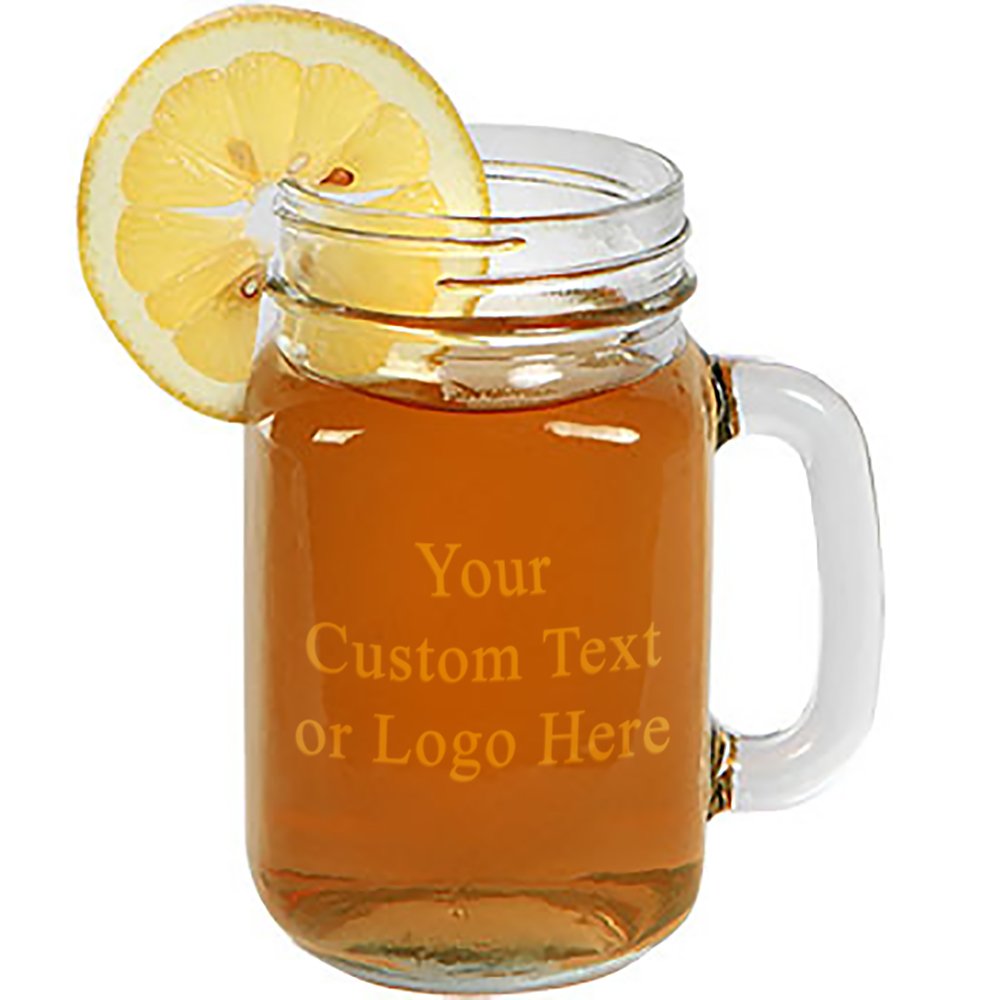 ANY TEXT, Custom Customized Engraved Etched for Wedding, Engagement Anniversary Bridal Party for Newlyweds 16 oz Mason Jar Glass Mug for Beer Tea - Personalized Laser Engraved Text Customizable Gift