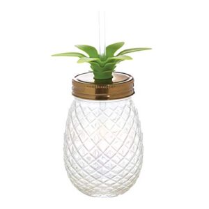 slant collections - shaped glass jar with lid and straw, 15-ounce, pineapple - clear