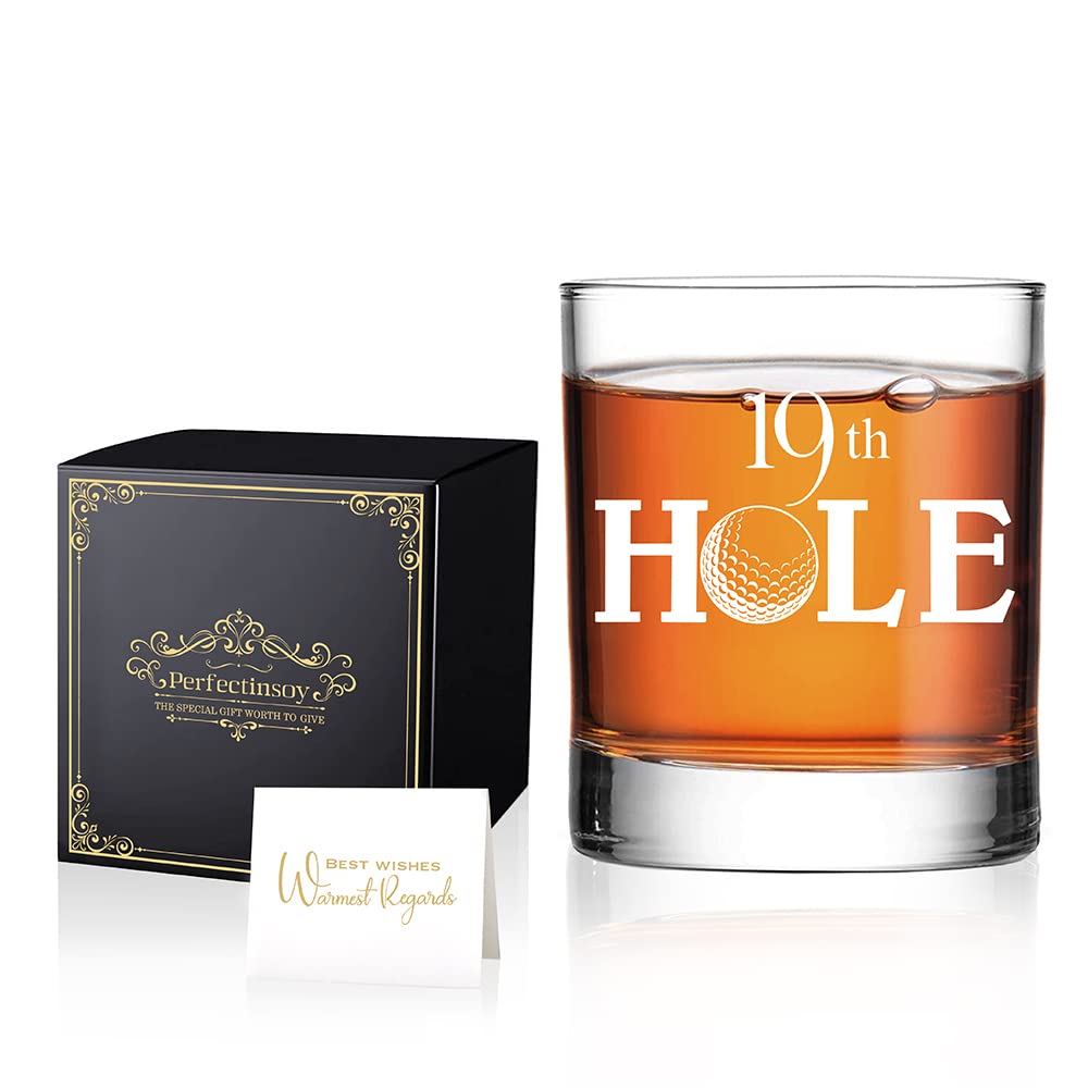 Perfectinsoy 19th Hole Whiskey Glass Gift Box, Golf Whiskey Glass, Golfer Gift for Dad, Mom, Husband, Wife, Friend, Colleague, Funny Christmas Birthday Gifts