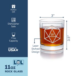 D20 Dnd Dice Round Rocks Glass - Dnd Glass, Dnd Gift, Dungeons, Dragons, Whiskey Glass