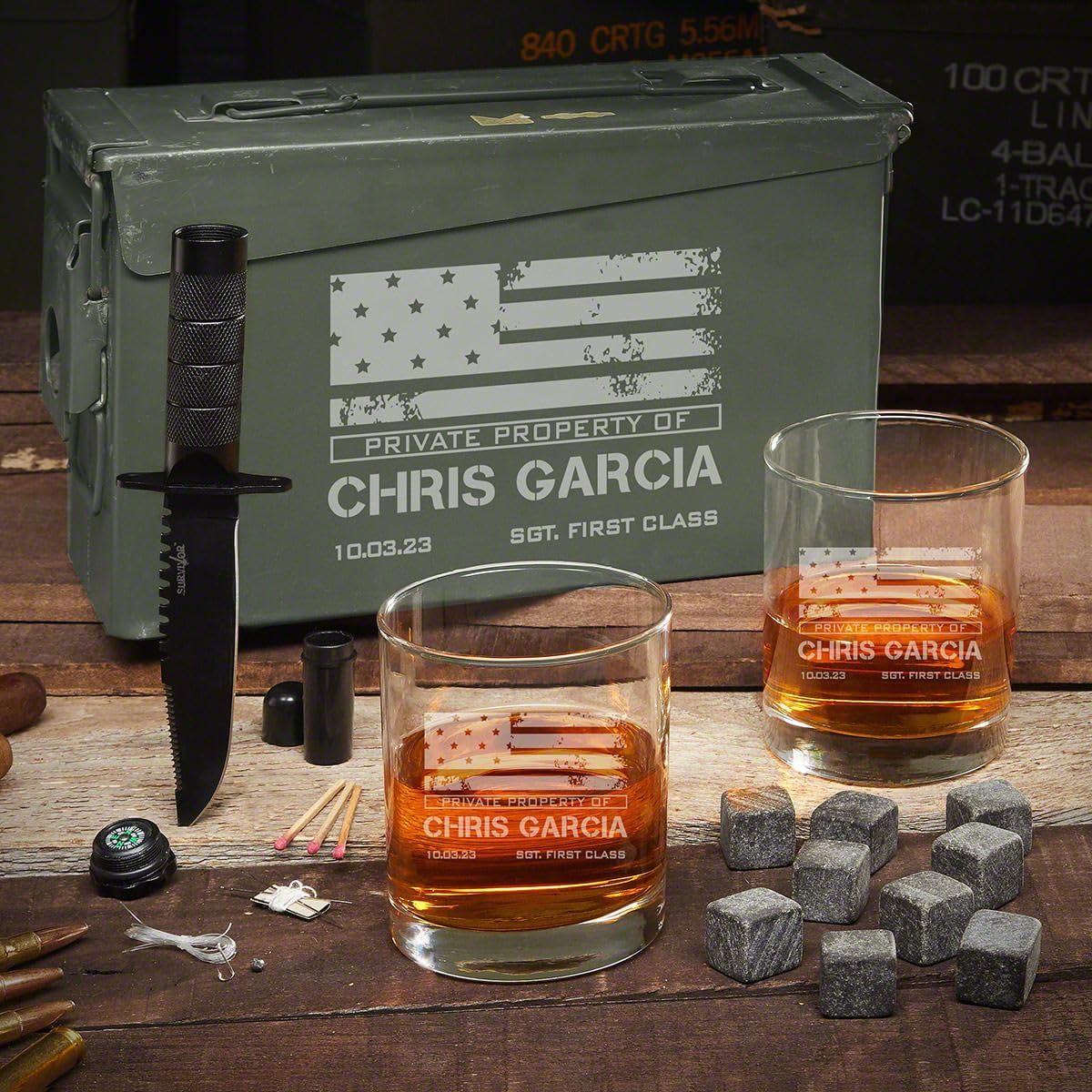 American Heroes Personalized US Flag Ammo Can & Beer Military Gift Set