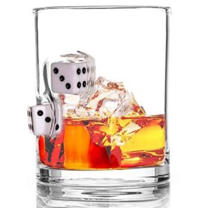 stuck in glass whiskey glasses | dice | original embedded 10oz borosilicate rock glassware (devils bone | white)