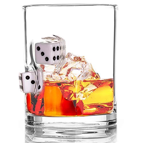 Stuck in Glass WHISKEY GLASSES | DICE | Original Embedded 10oz Borosilicate Rock Glassware (DEVILS BONE | WHITE)