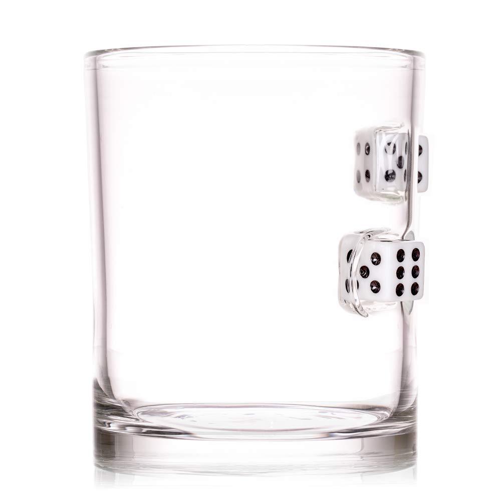Stuck in Glass WHISKEY GLASSES | DICE | Original Embedded 10oz Borosilicate Rock Glassware (DEVILS BONE | WHITE)