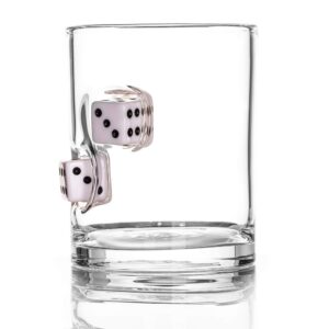 Stuck in Glass WHISKEY GLASSES | DICE | Original Embedded 10oz Borosilicate Rock Glassware (DEVILS BONE | WHITE)