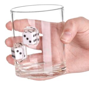 Stuck in Glass WHISKEY GLASSES | DICE | Original Embedded 10oz Borosilicate Rock Glassware (DEVILS BONE | WHITE)